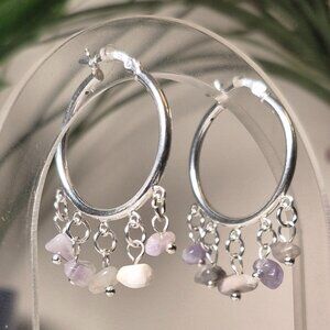 Handmade 925 Sterling Silver Hoops with Amethyst Chip Beads